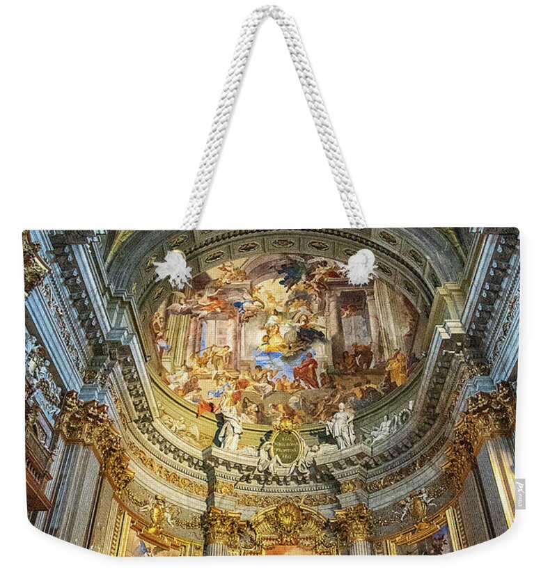 Church Weekender Tote Bag featuring the photograph Church of St. Ignatius of Loyola at Campus Martius Rome Italy Interior Vertical by Wayne Moran