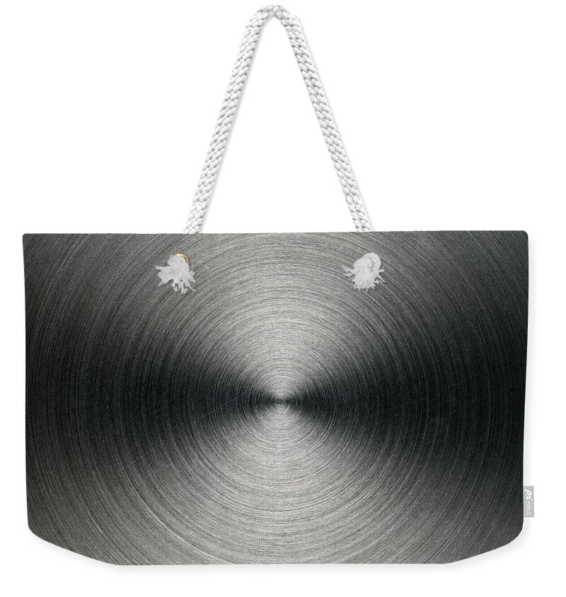 Material Weekender Tote Bag featuring the photograph Circular Brushed Metal Background by Rusm