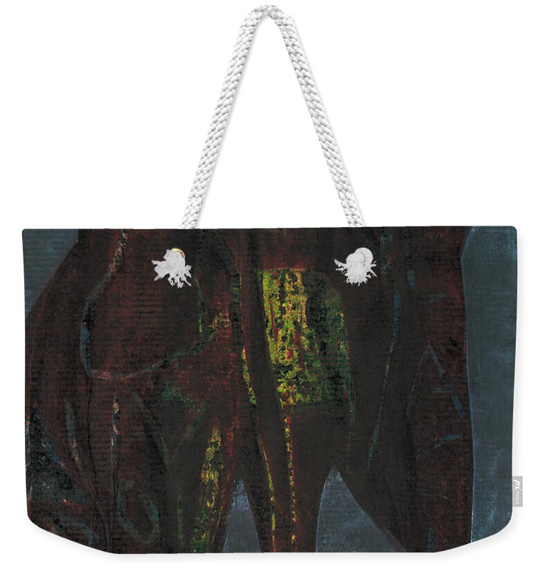Elephant Weekender Tote Bag featuring the relief Circus Elephant 4 by Edgeworth Johnstone