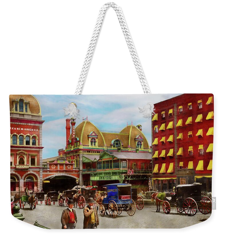 E 42nd St Weekender Tote Bag featuring the photograph City - NY - The Grand Central Depot 1890 by Mike Savad
