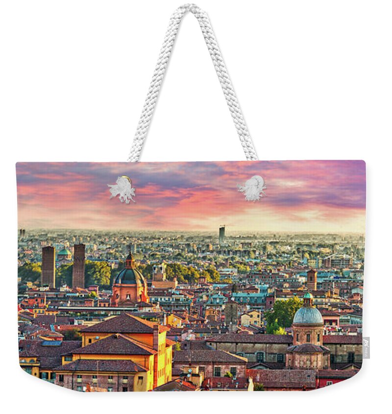  Weekender Tote Bag featuring the photograph cityscape of Bologna by Vivida Photo PC