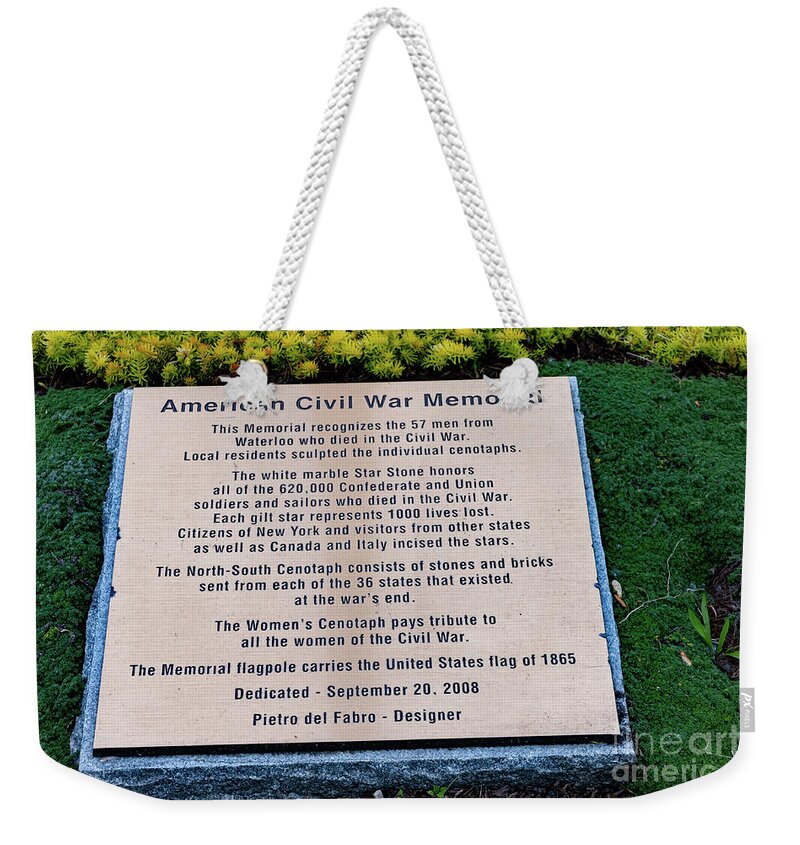 Waterloo Weekender Tote Bag featuring the photograph Civil War Memorial by William Norton