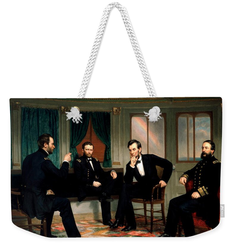 Civil War Weekender Tote Bag featuring the painting Civil War Union Leaders - The Peacemakers - George P.A. Healy by War Is Hell Store
