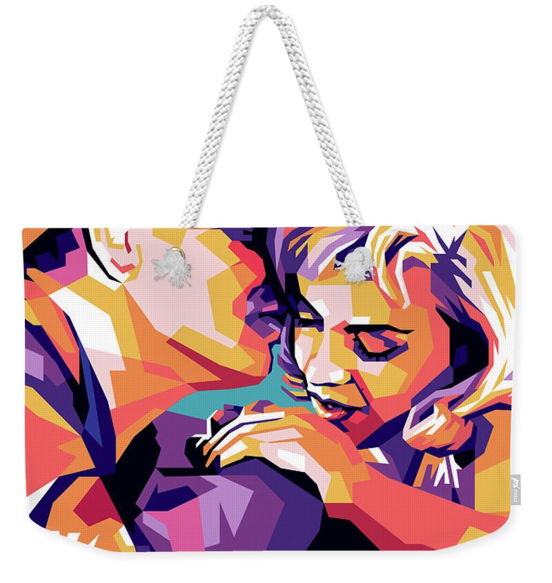 Clark Gable Weekender Tote Bag featuring the digital art Clark Gable and Marilyn Monroe by Movie World Posters
