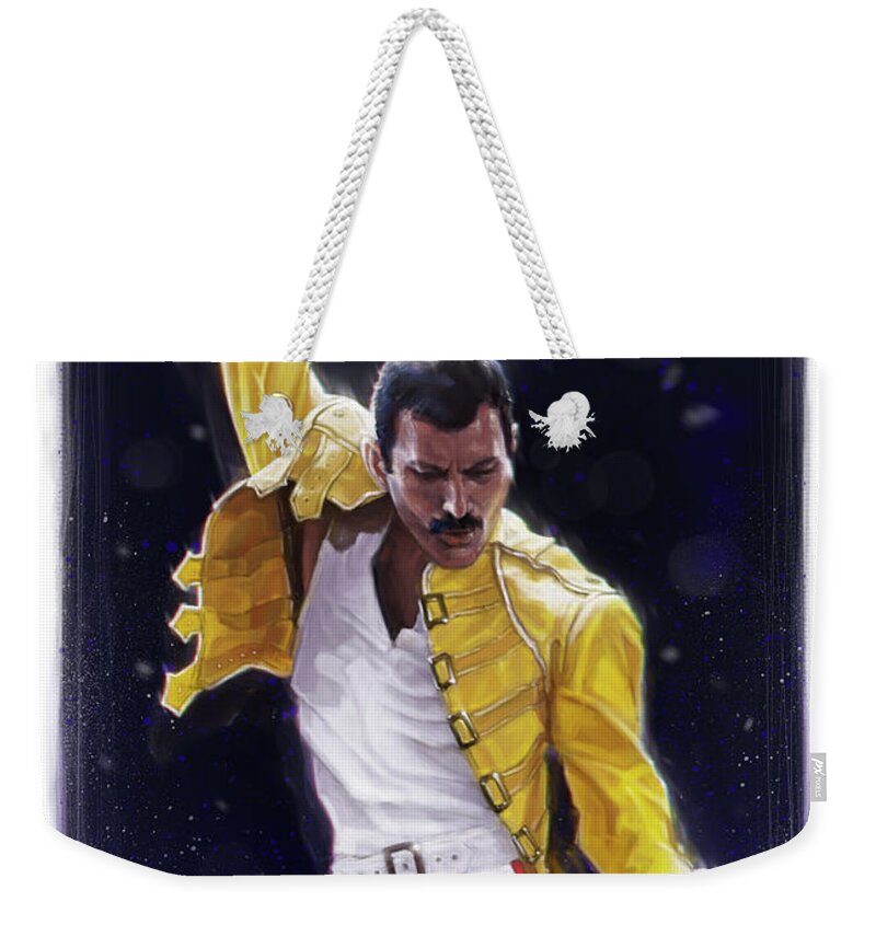 Freddie Mercury Weekender Tote Bag featuring the digital art Classic Freddie by Andre Koekemoer