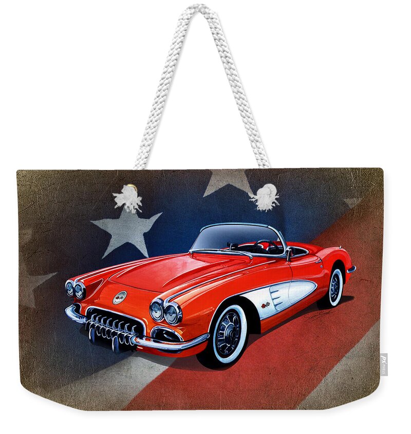 Art Weekender Tote Bag featuring the mixed media Classic Red Corvette C1 by Simon Read