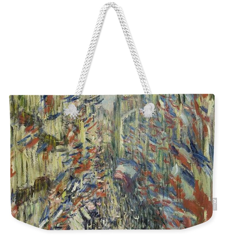 Claude Monet Weekender Tote Bag featuring the painting CLAUDE MONET La rue Montorgueil a Paris. Fete du 30 juin 1878. Date/Period 1878. Painting. by Claude Monet