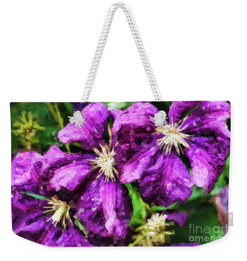 Clematis Weekender Tote Bag featuring the digital art Clematis at Dusk by Bill King