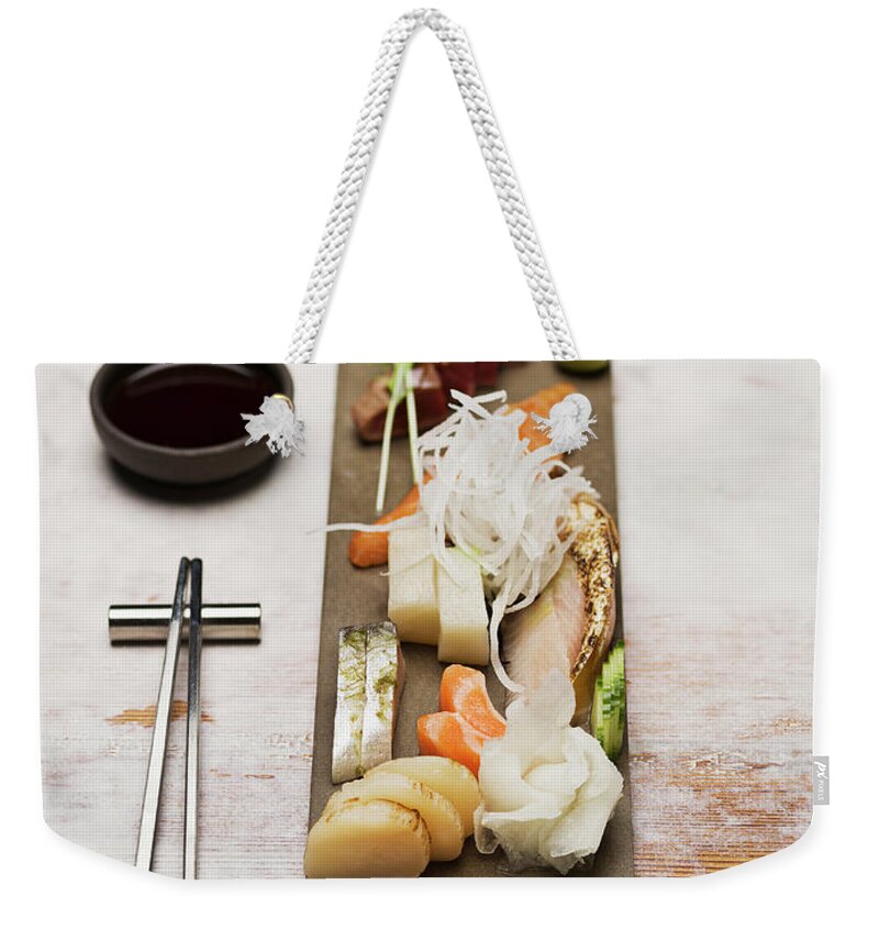 Sweden Weekender Tote Bag featuring the photograph Close-up Of Sashimi by Johner Images