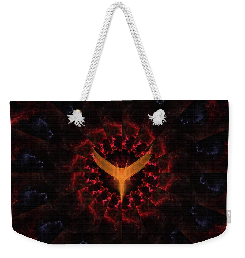 Clouds Of Fire Weekender Tote Bag featuring the digital art Clouds Of Fire On Brick Mural by Rolando Burbon