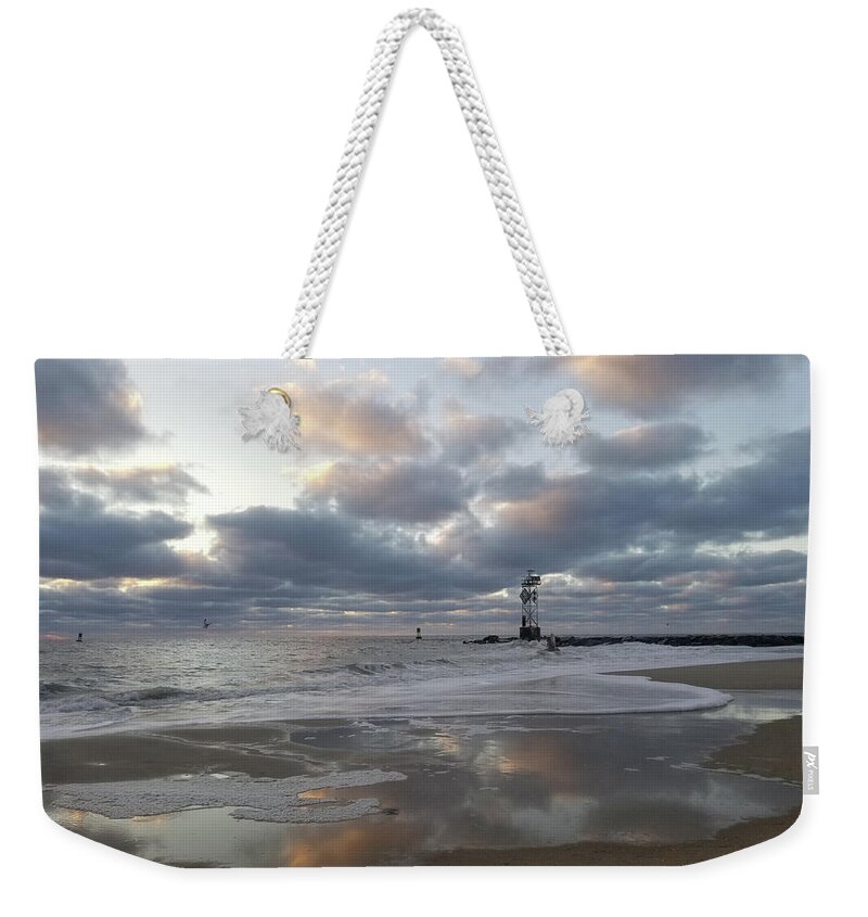 Beach Weekender Tote Bag featuring the photograph Cloud's Reflections at the Inlet by Robert Banach