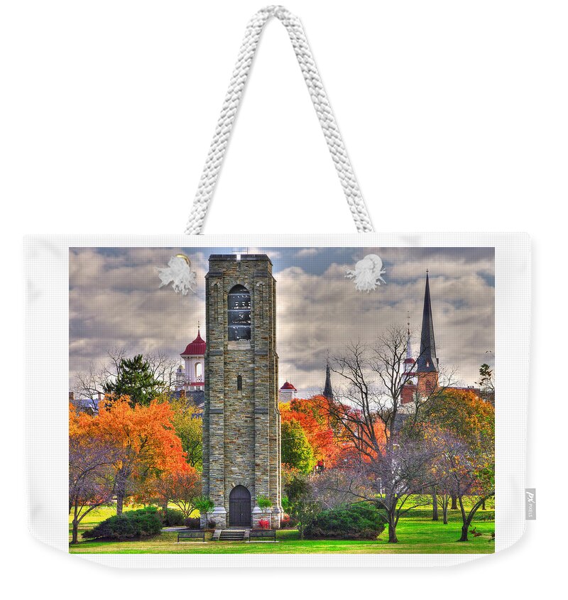 Clustered Spires Weekender Tote Bag featuring the photograph Clustered Spires Series - Joseph Dill Baker Carillon and the Clustered Spires No. 5 - Frederick Md by Michael Mazaika