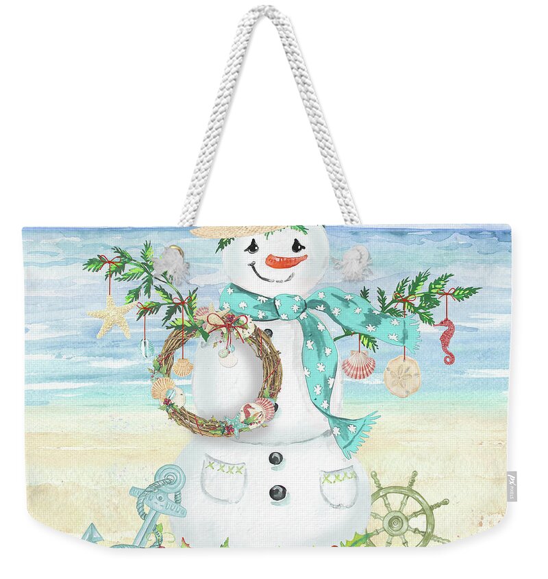 Coastal Weekender Tote Bag featuring the painting Coastal Christmas F by Jean Plout