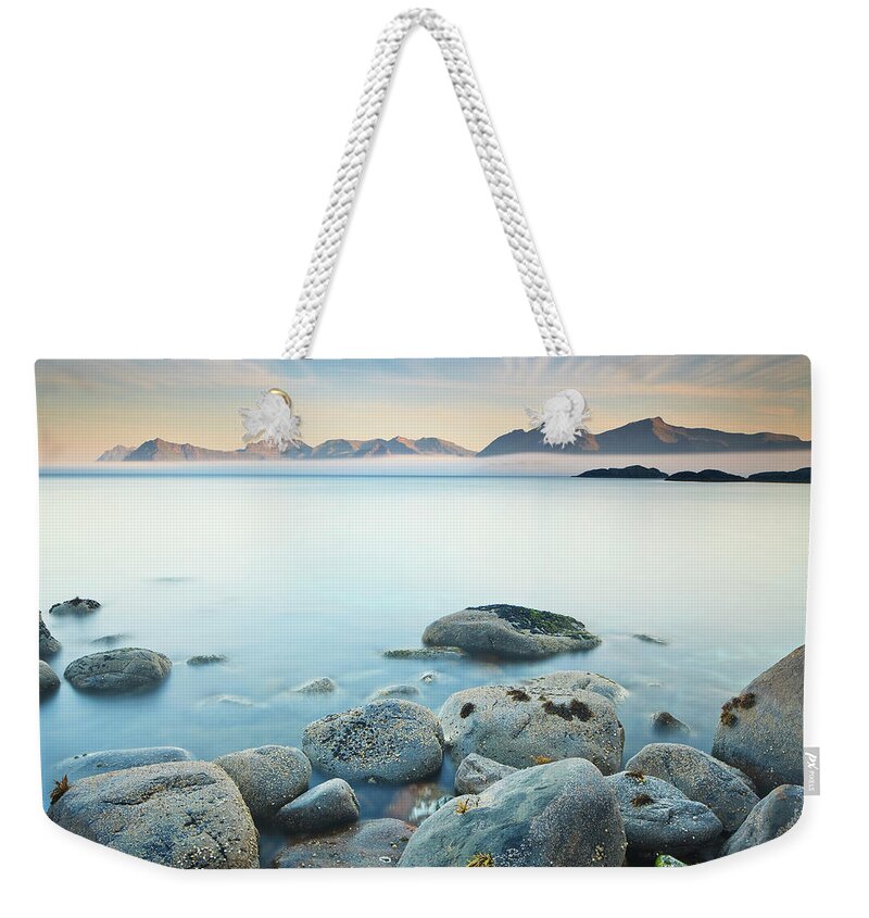 Estock Weekender Tote Bag featuring the digital art Coastal Landscape, Nordland, Norway by Luigi Vaccarella