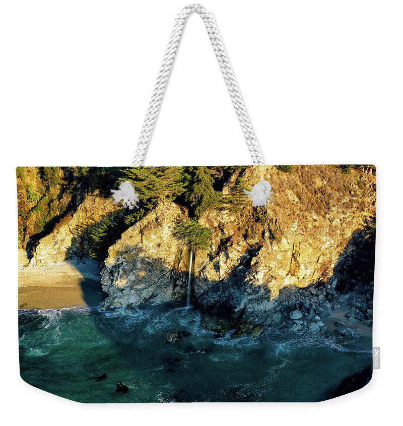 Steve Bunch Weekender Tote Bag featuring the photograph Coastal McWay Falls in Big Sur California by Steve Bunch