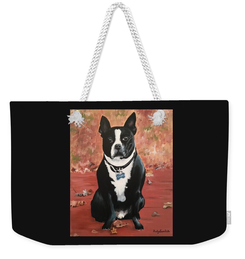 Dog Weekender Tote Bag featuring the painting Cody by Judy Swerlick