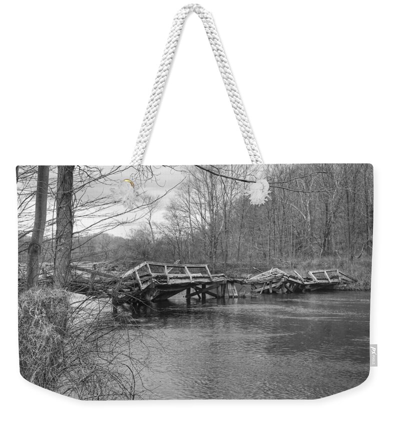 Waterloo Village Weekender Tote Bag featuring the photograph Collapsed Bridge at Waterloo Village by Christopher Lotito