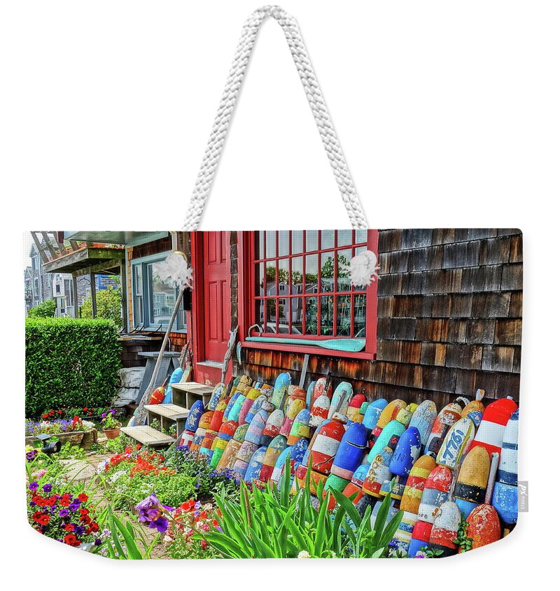 Lobster Weekender Tote Bag featuring the photograph Colorful Buoys by Don Margulis