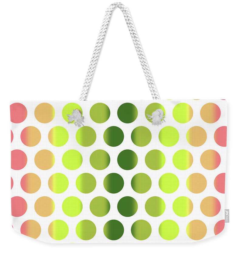 Pattern Weekender Tote Bag featuring the mixed media Colorful Dots Pattern - Polka Dots - Pattern Design 2 - Pink, Yellow, Green, Peach by Studio Grafiikka