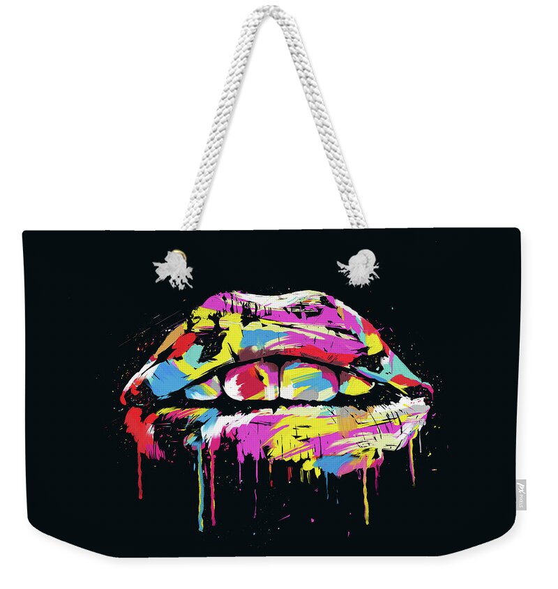 Lips Weekender Tote Bag featuring the photograph Colorful lips by Balazs Solti