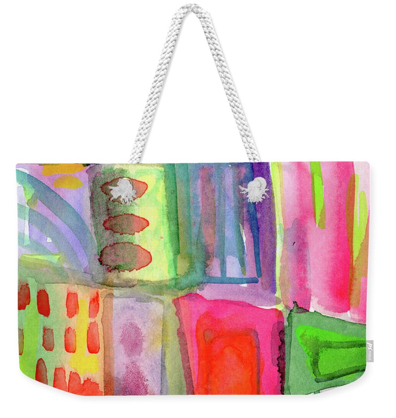 Colorful Weekender Tote Bag featuring the painting Colorful Patchwork 2- Art by Linda Woods by Linda Woods