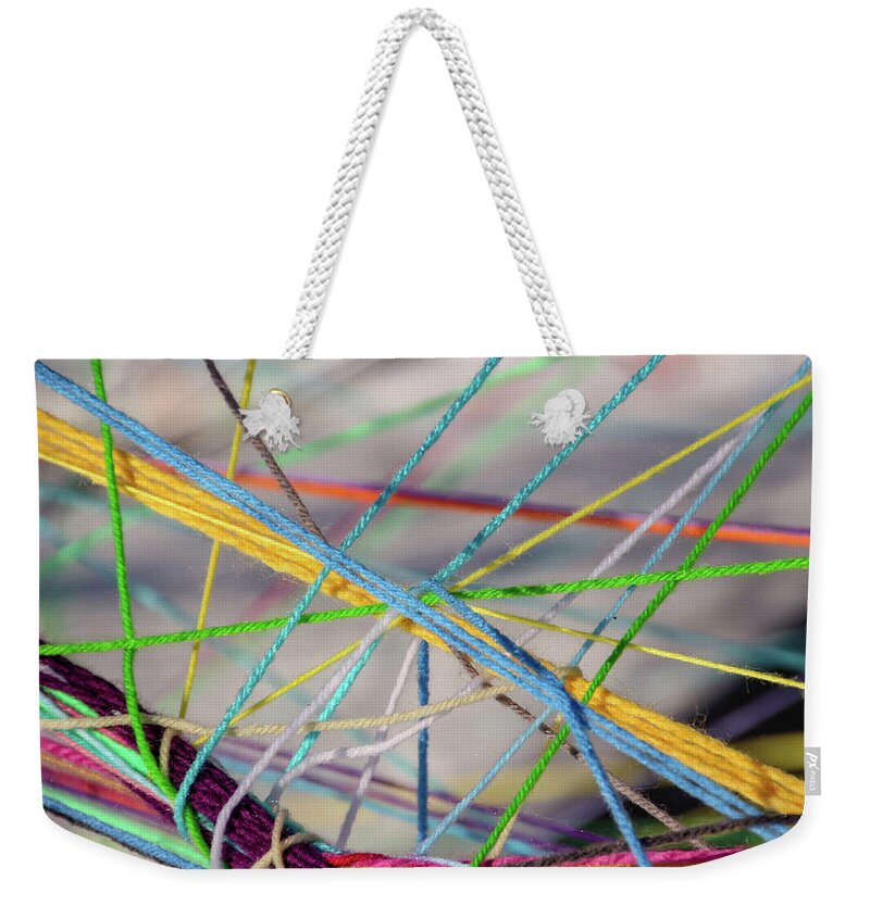 Yarn Weekender Tote Bag featuring the photograph Colorful Yarn by Laura Smith