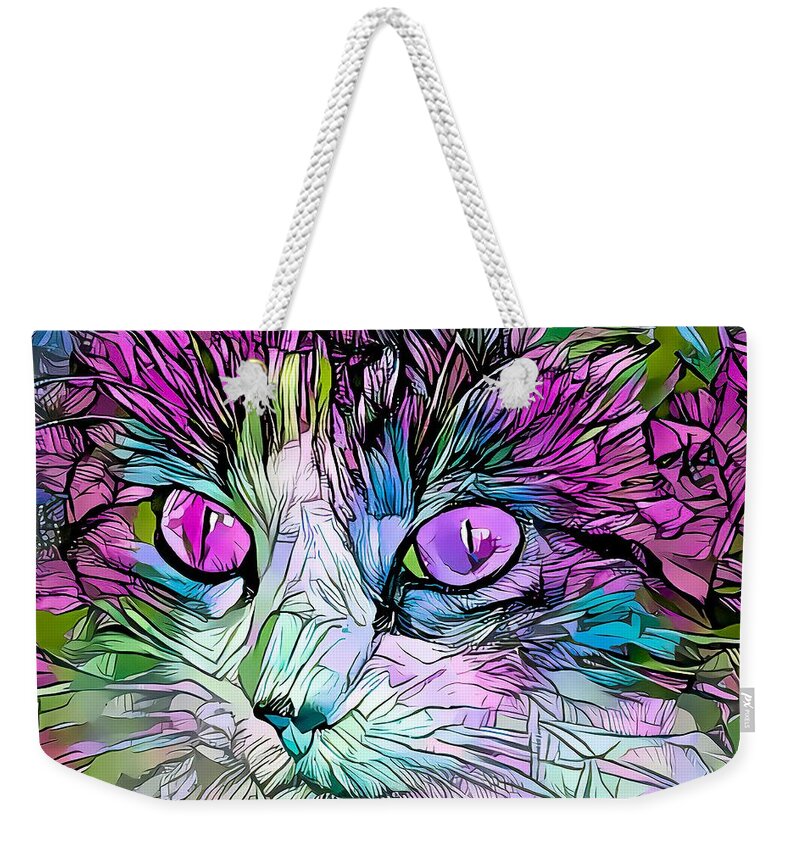 Coloring Book Weekender Tote Bag featuring the digital art Coloring Book Kitty Purple Eyes by Don Northup