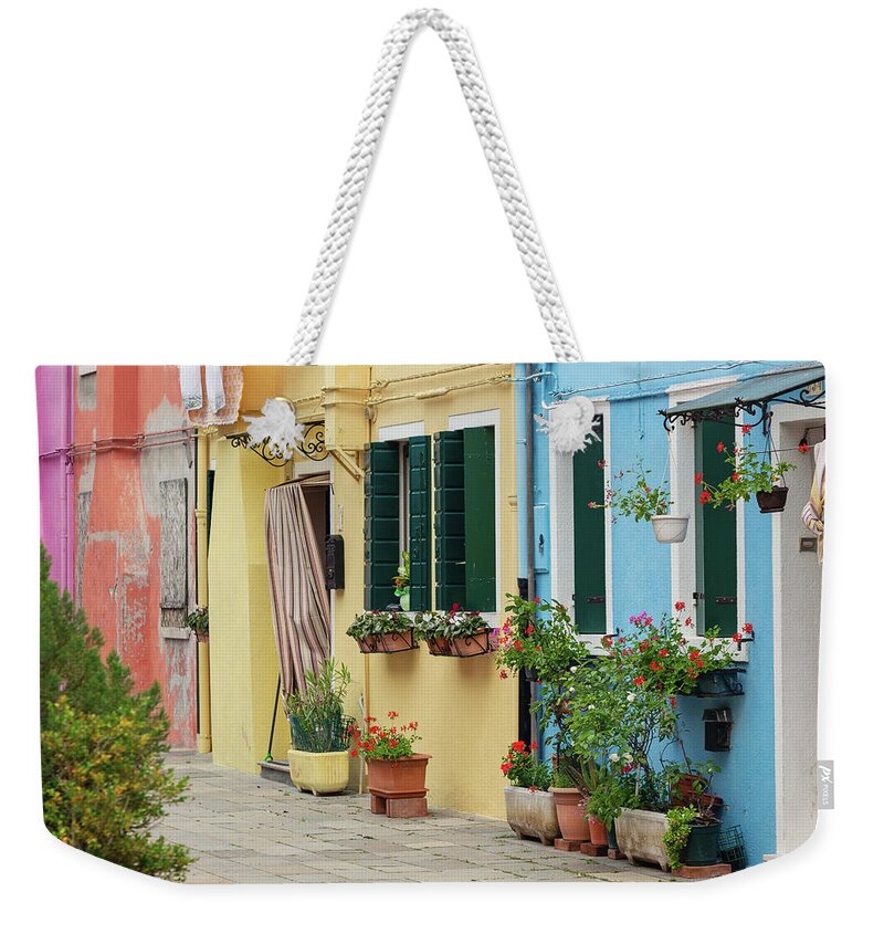Burano Weekender Tote Bag featuring the photograph Colors of Burano Italy #4 by Melanie Alexandra Price