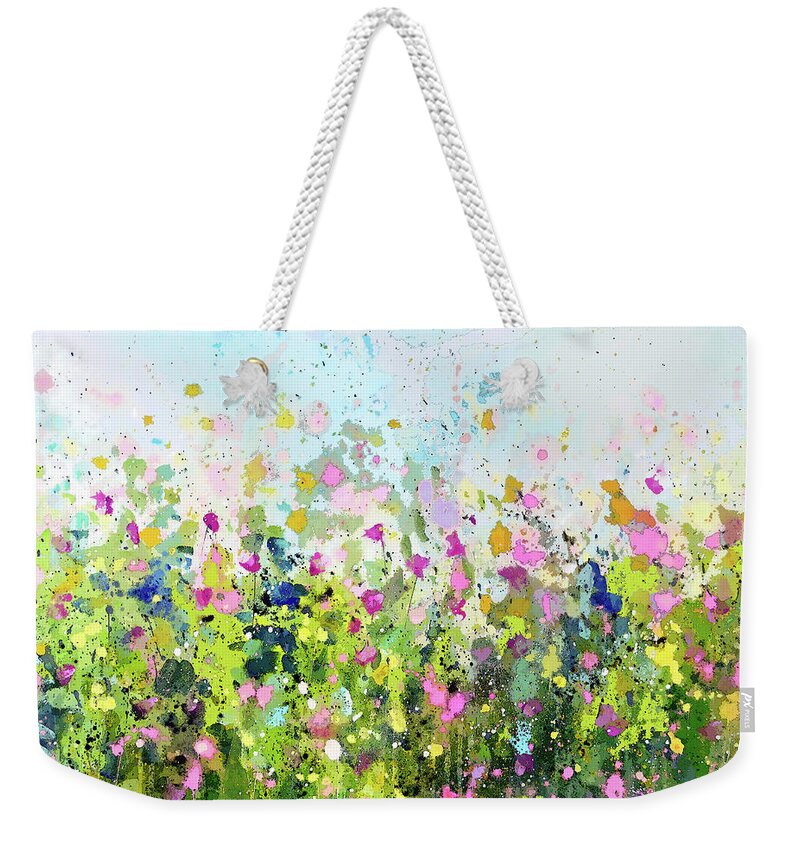 Floral Meadow Weekender Tote Bag featuring the painting Colourful Meadow 41 by Tracy-Ann Marrison