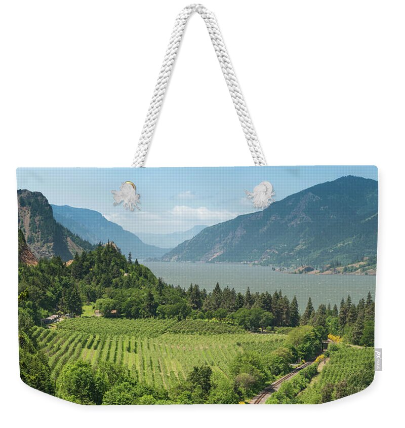 Water's Edge Weekender Tote Bag featuring the photograph Columbia River Gorge Panorama Oregon Usa by Fotovoyager