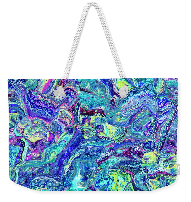 Poured Acrylics Weekender Tote Bag featuring the painting Confetti Dimension by Lucy Arnold