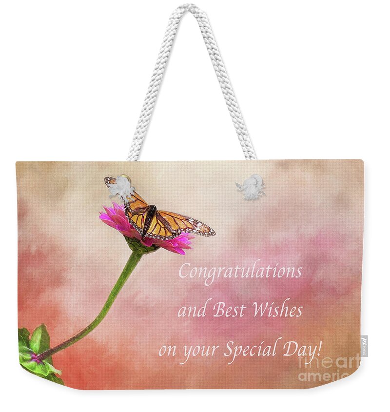 Congratulations Weekender Tote Bag featuring the photograph Congratulations Monarch Butterfly by Sharon McConnell