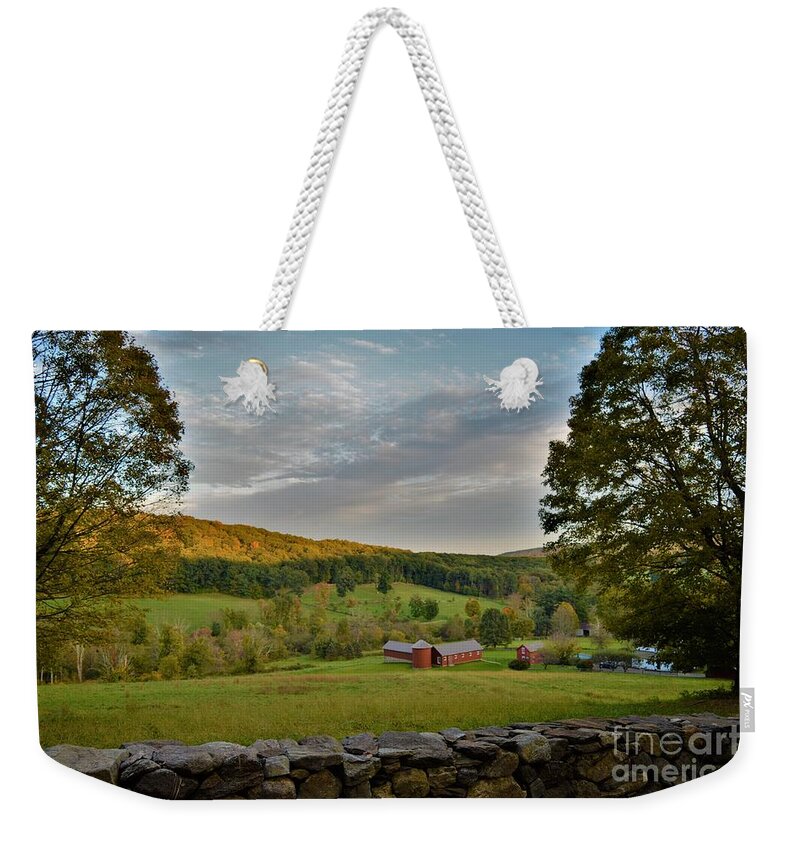 Landscape Weekender Tote Bag featuring the photograph Connecticut Farm Meadows by Dani McEvoy