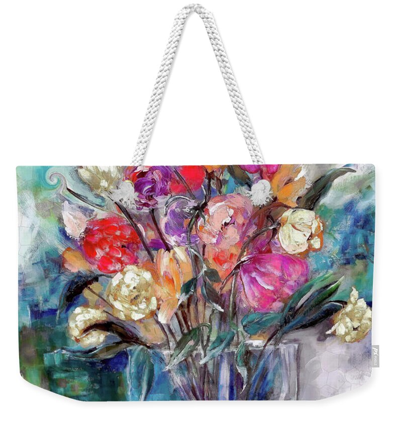 Contemporary Weekender Tote Bag featuring the digital art Contemporary February Floral by Lisa Kaiser
