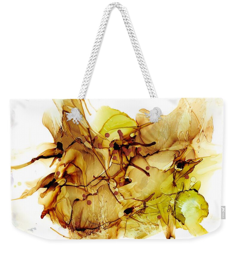 Alcohol Ink Weekender Tote Bag featuring the painting Copper Drops by Christy Sawyer