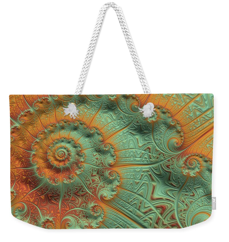 Copper Verdigris Weekender Tote Bag featuring the digital art Copper Verdigris by Susan Maxwell Schmidt