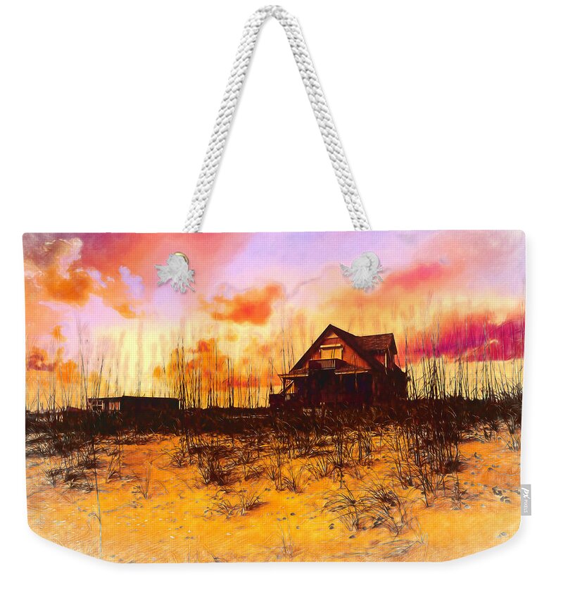 Boats Weekender Tote Bag featuring the photograph Cottage on the Dunes Painting by Debra and Dave Vanderlaan