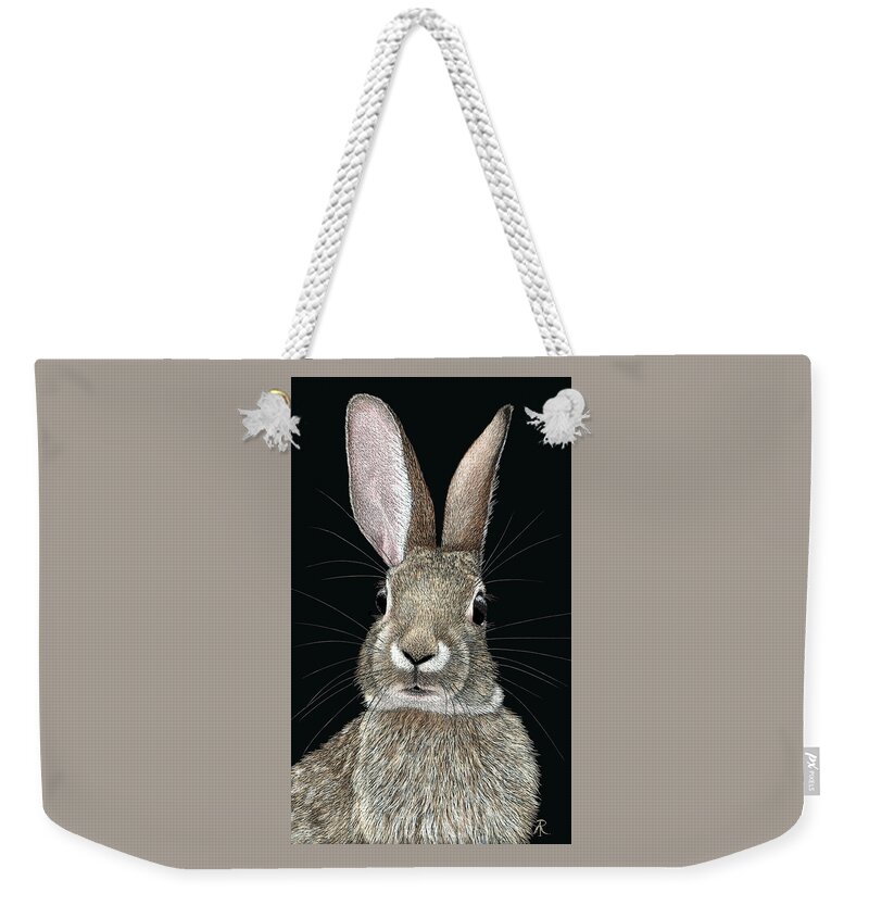 Rabbit Weekender Tote Bag featuring the drawing Cottontail by Ann Ranlett