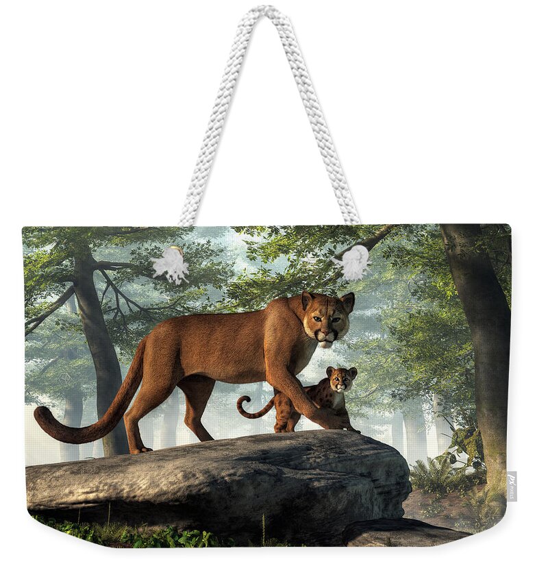 Cougar And Cub Weekender Tote Bag featuring the digital art Cougar and Cub by Daniel Eskridge