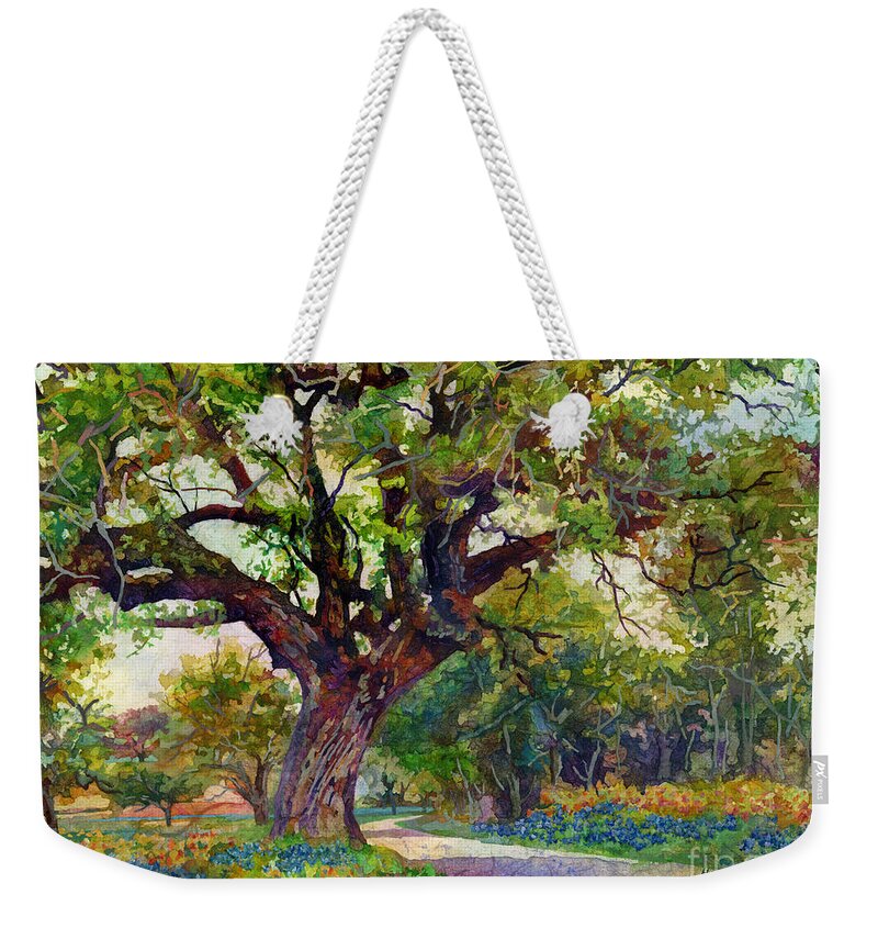 Country Weekender Tote Bag featuring the painting Country Lane by Hailey E Herrera