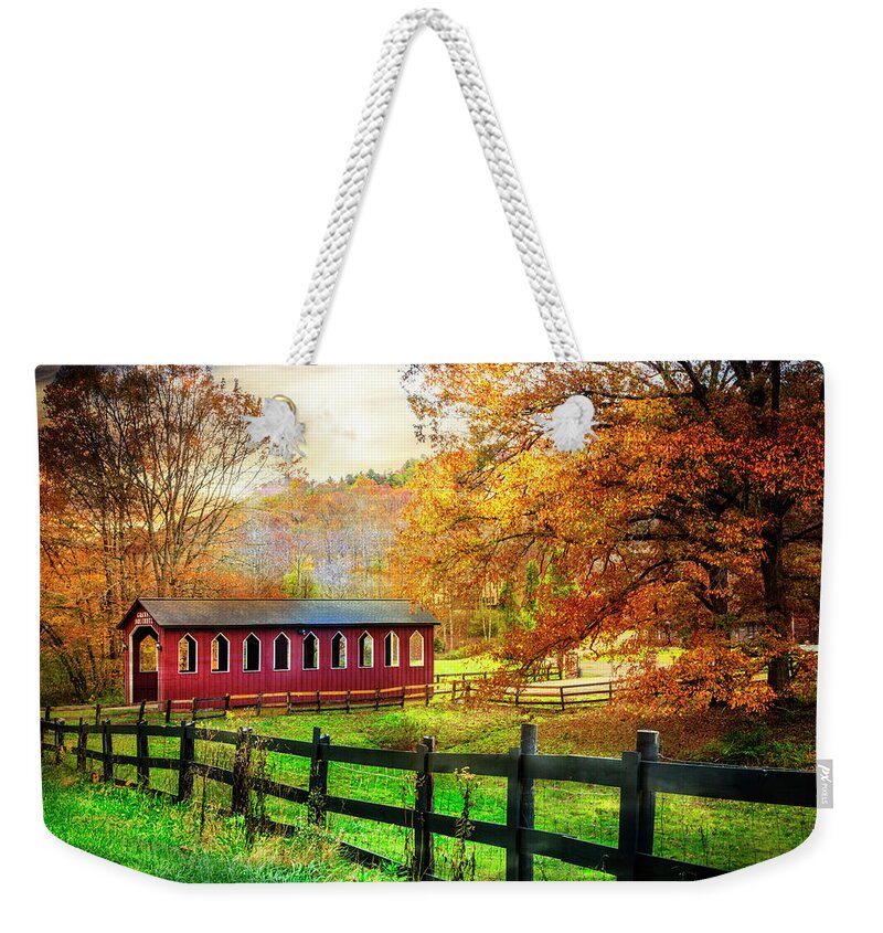 Andrews Weekender Tote Bag featuring the photograph Country Red in Autumn by Debra and Dave Vanderlaan