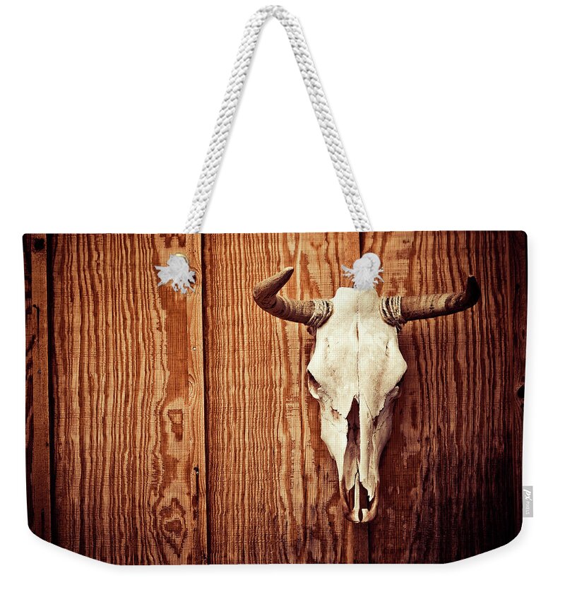 Animal Skull Weekender Tote Bag featuring the photograph Cow Skull by Thepalmer