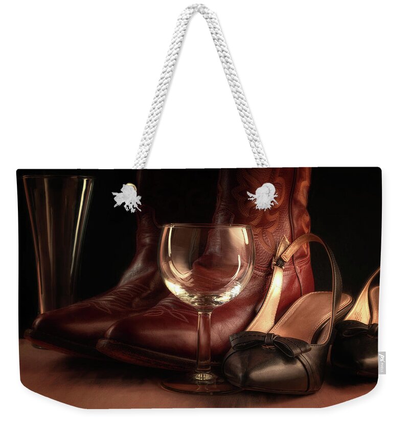 Brown Weekender Tote Bag featuring the photograph Cowboy and the Lady by Tom Mc Nemar