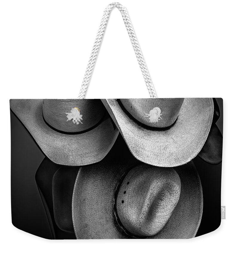 2019 Weekender Tote Bag featuring the photograph Cowboy Hats in Black and White by James Sage