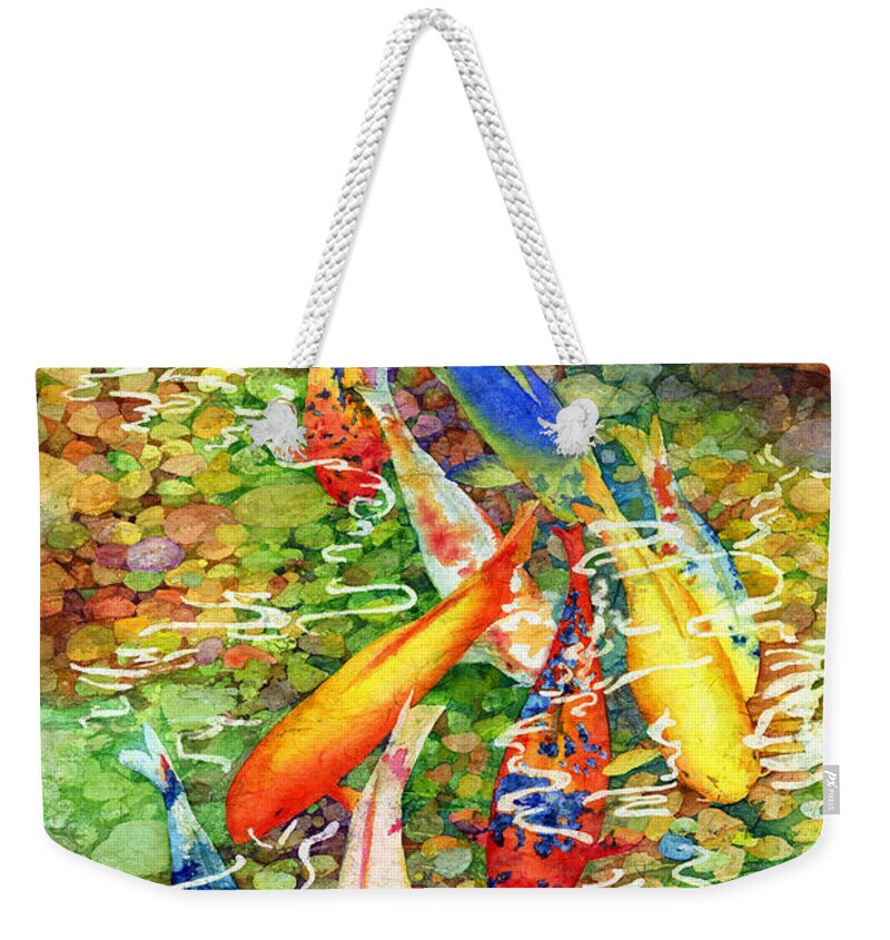 Watercolor Weekender Tote Bag featuring the painting Coy Koi by Hailey E Herrera