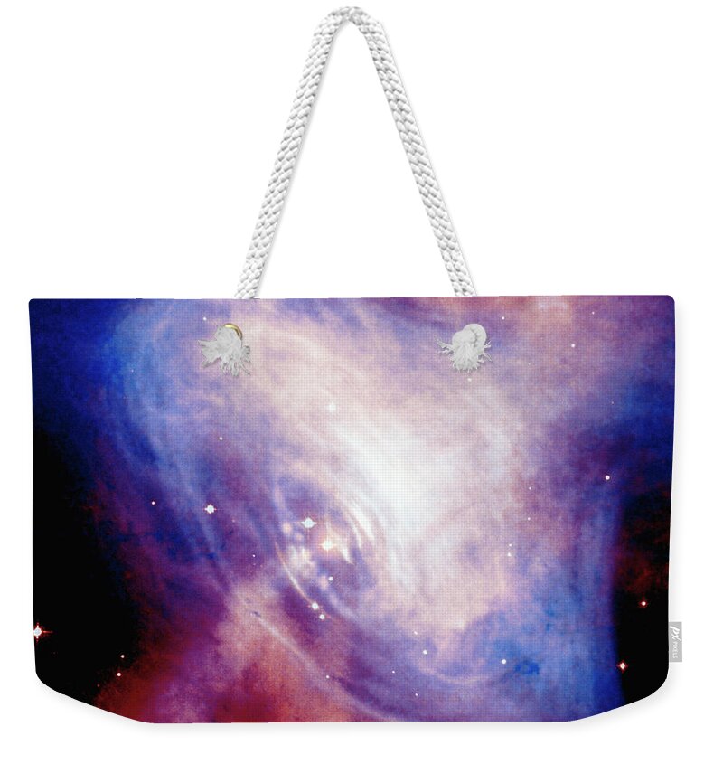 Purple Weekender Tote Bag featuring the photograph Crab Nebula Digital Composite by Stocktrek