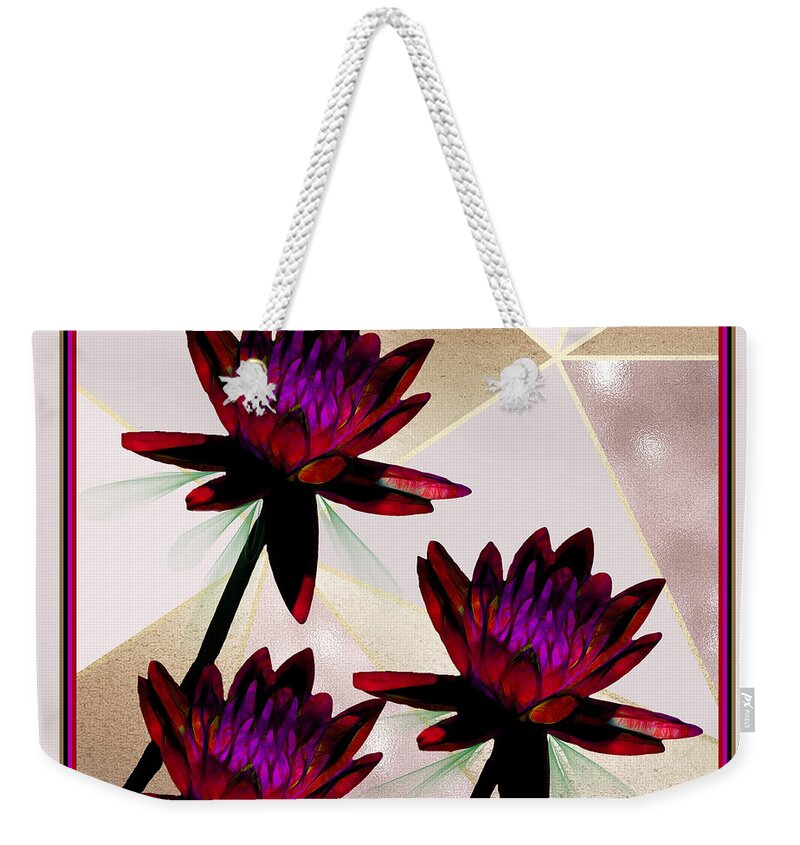 Water Lilies Weekender Tote Bag featuring the mixed media Cranberry Water Lilies by Rosalie Scanlon