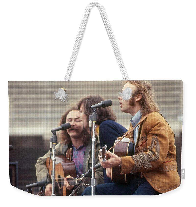 1970s Weekender Tote Bag featuring the photograph Crosby, Stills And Nash by Steven L. Waterman