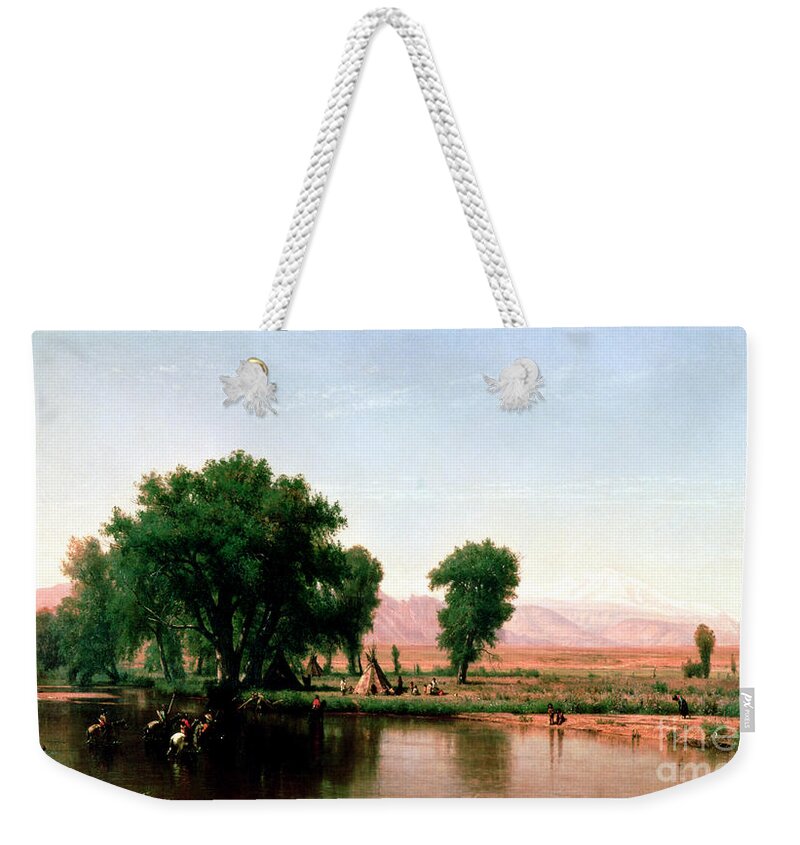 Whittredge Weekender Tote Bag featuring the painting Crossing the Ford, Platte River, Colorado by Thomas Worthington Whittredge