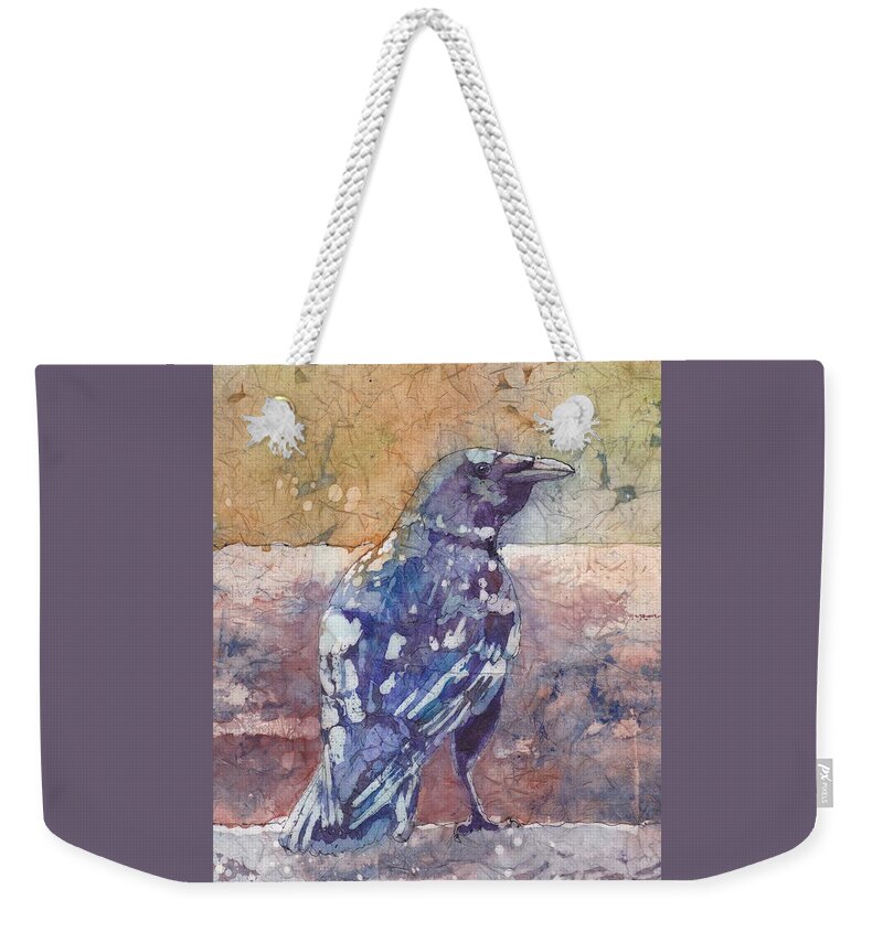 Batik Weekender Tote Bag featuring the painting Crow by Ruth Kamenev